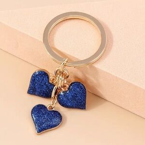 Triple Blue Heart Goldtone Keychain Bag Charm NWOT